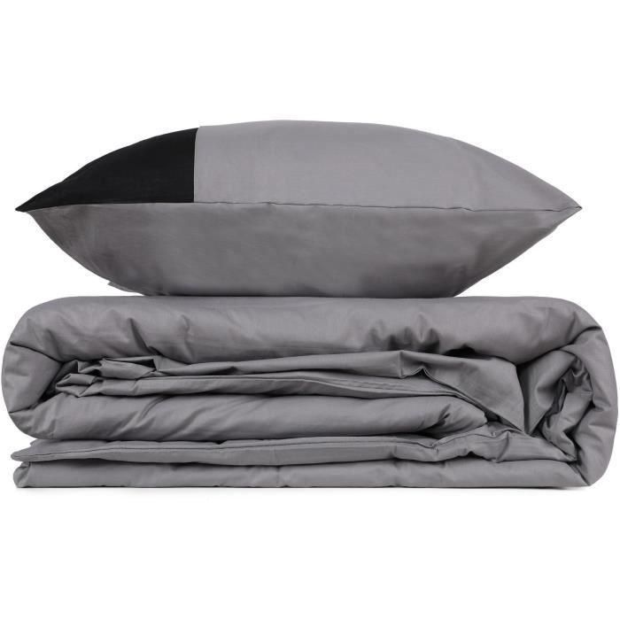 Juego de cama - 1 funda nórdica 220x240 cm + 2 fundas de almohada 60x60 cm - 100% algodón - Gris 2 Juego de cama - 1 funda nórdica 220x240 cm + 2 fundas de almohada 60x60 cm - 100% algodón - Gris 2
