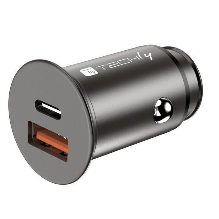 Techly Cargador de Coche USB Dual QC 3.0 USB-A y USB-C PD 20W, 38W Carga Rápida para dos Dispositivos, Mini Metálico Negro Techly Cargador de Coche USB Dual QC 3.0 USB-A y USB-C PD 20W, 38W Carga Rápida para dos Dispositivos, Mini Metálico Negro