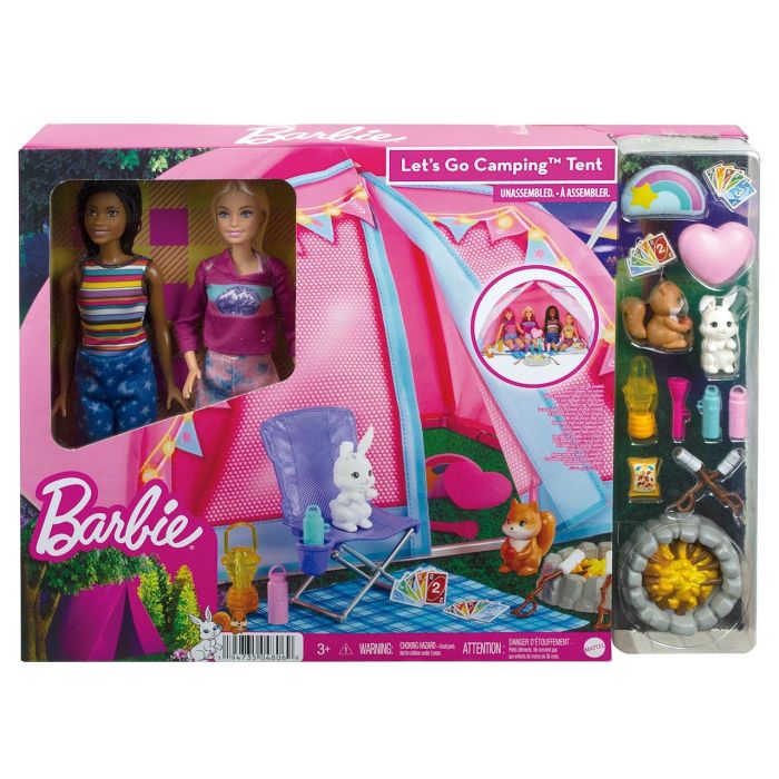 Barbie Hgc18 Set Camping con Muñecas Malibu & Brooklyn Roberts, Tienda de Campaña y Accesorios. Incluye Sillas, Telescopio, Hoguera 2