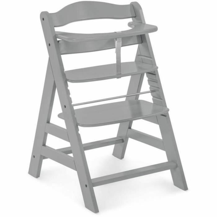 HAUCK Alpha + Silla alta de madera escalable para bebé - Asiento y reposapiés ajustables, arnés 5 puntos, gris