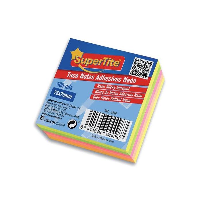 Taco Notas Supertite 75X75 Neon 400 Uds (Set de 6)