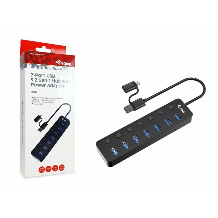 Equip Hub USB 3.2 Gen1 de 7 Puertos con Adaptador de Corriente 128965 - Aleación de Aluminio + ABS 12 Equip Hub USB 3.2 Gen1 de 7 Puertos con Adaptador de Corriente 128965 - Aleación de Aluminio + ABS 12