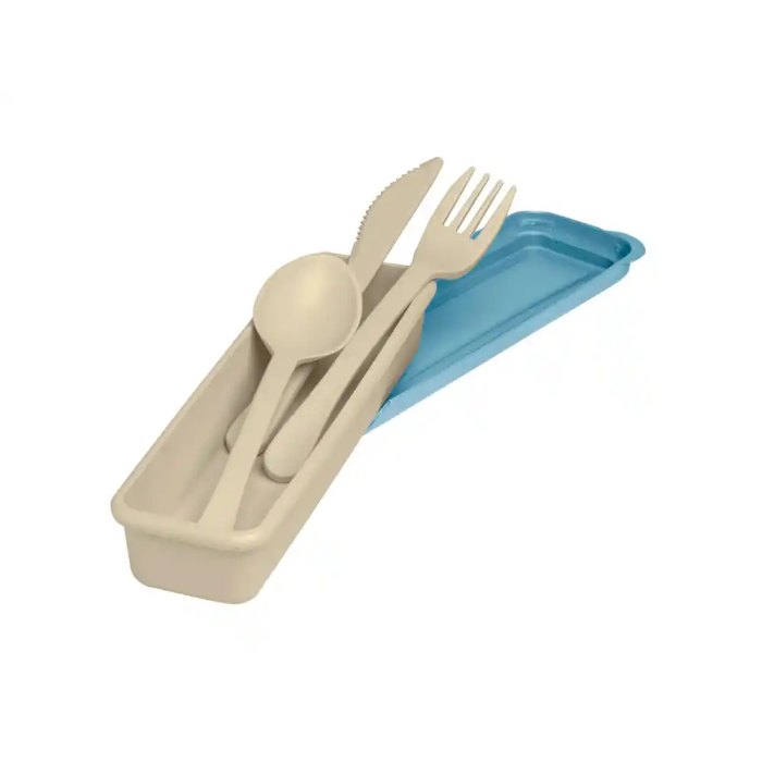 Exacompta Fiambrera Beige con Tapa Azul, 3 Cubiertos Reutilizables, 205x65x40 mm 2