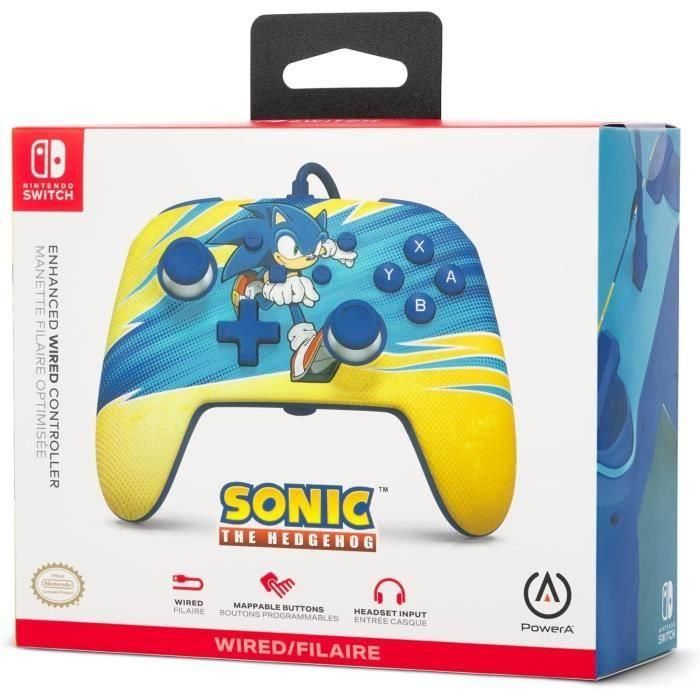Power A NSGP0202-01 Mando con Cable Mejorado para Nintendo Switch, Sonic Impulso, 2 Botones Asignables, Cable USB-C 3m 5