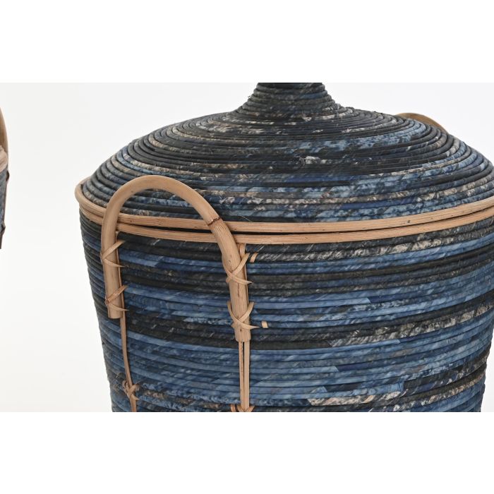 DKD Home Decor Cesta Decorativa Boho de Almacenaje Ratán Azul Negro | Set 3 Piezas | 51 cm Ancho x 51 cm Largo x 65 cm Alto 1 DKD Home Decor Cesta Decorativa Boho de Almacenaje Ratán Azul Negro | Set 3 Piezas | 51 cm Ancho x 51 cm Largo x 65 cm Alto 1