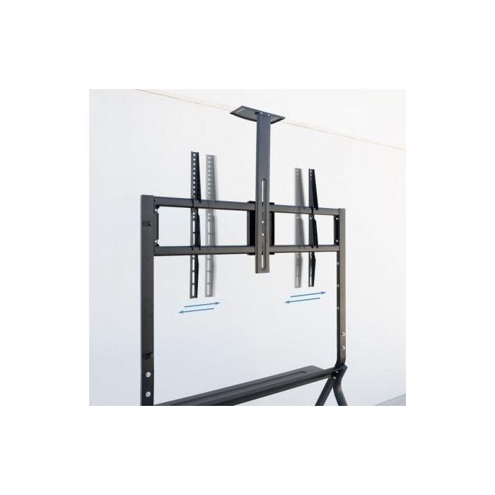 TooQ FS20208M-B Soporte de Suelo Móvil con Ruedas para TV 55-100", hasta 120kg. Altura Ajustable, Bandejas, Gestión de Cables, Acero Negro. 3