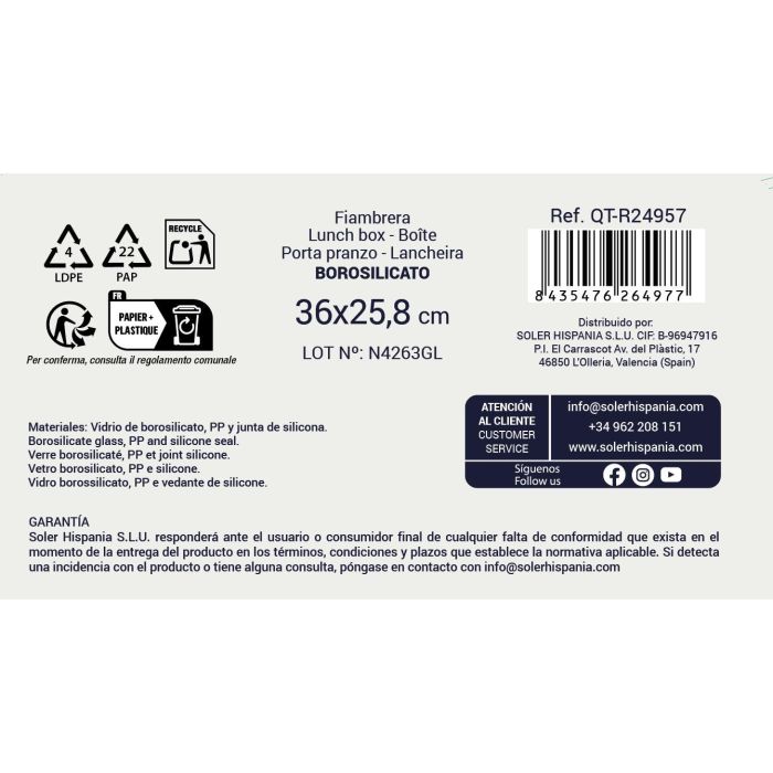 Quttin Fiambrera Extra Rectangular 36 x 25.8 x 11.9 cm sin Valvula 5.6L (4 Unidades) 7
