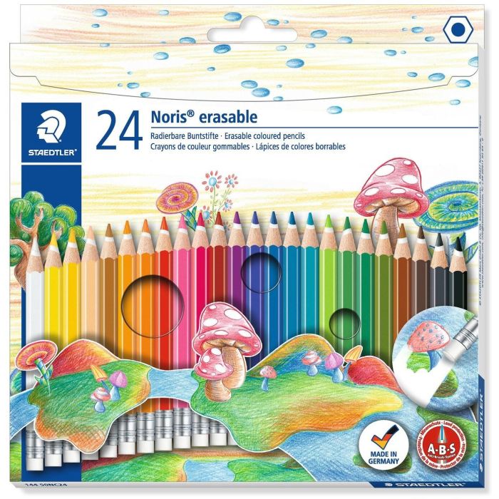 STAEDTLER 144 50 Lápices de Colores Borrables Noris, Multicolor, 24 Unidades, para Niños +3 Años