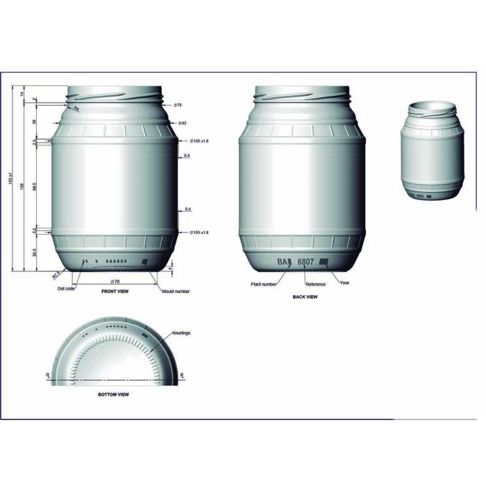 Mediterraneo Bote de Vidrio 975 cc con Tapa Barril 997 - 10.5 x 15.5 x 10.5 cm (12 Unidades) 1