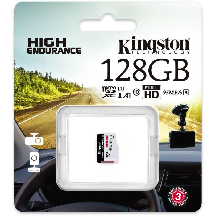 Kingston Tarjeta microSD High-Endurance 128GB UHS-I U1 Clase 10 para Cámaras Vigilancia 24/7, Dash Cam, Body Cam, Full HD, Resistente 1
