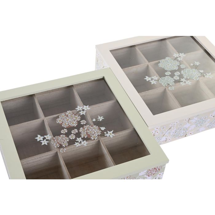 DKD Home Decor Ivy&daisy 2022 Caja de Infusiones Tradicional Verde Beige 24 x 6.5 x 24 cm (4 Unidades) 1