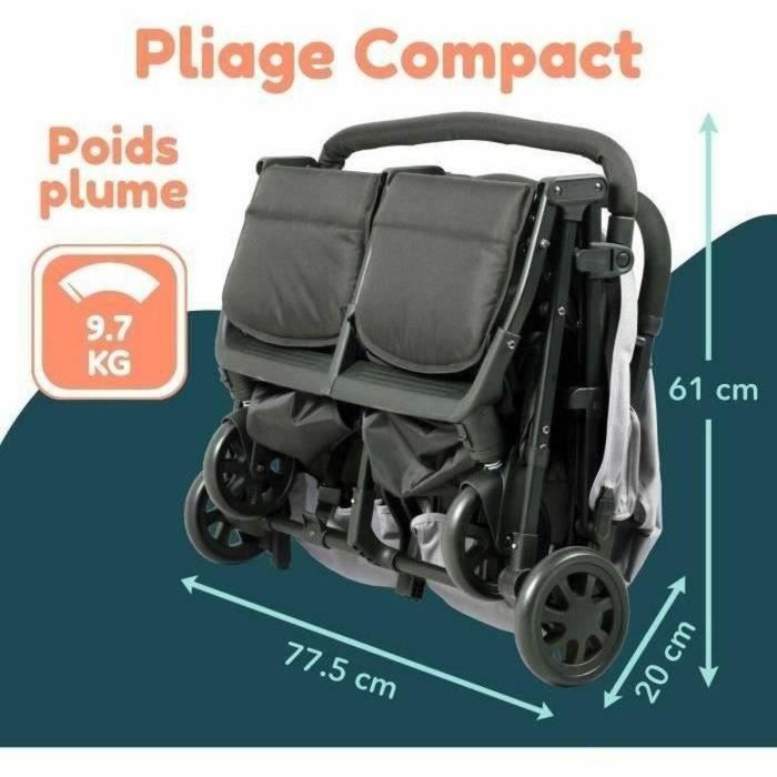 Bambisol DS209 Cochecito Doble Lado a Lado para Gemelos Desde el Nacimiento Plegado Ultracompacto Negro Gris 4