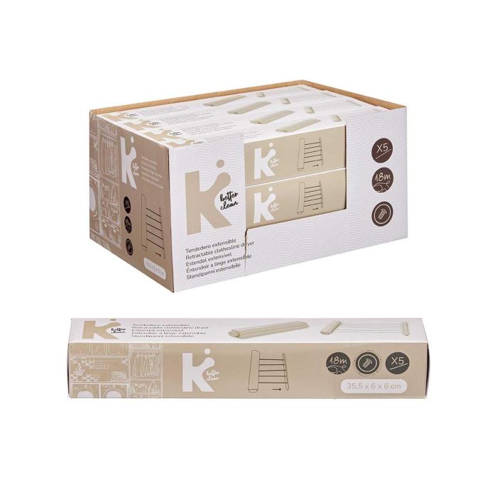 Arte Regal Tendedero Extensible 18m 5 Cuerdas Blanco 34.5x6.5x6 cm (Set de 12)