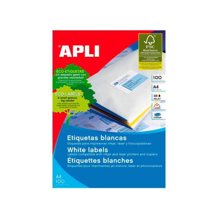 Apli Etiquetas Adhesivas 70x25,4 mm C-Rectos 33 X 100H Blanco Inkjet-Láser Para Correspondencia y Paquetería 1 Apli Etiquetas Adhesivas 70x25,4 mm C-Rectos 33 X 100H Blanco Inkjet-Láser Para Correspondencia y Paquetería 1