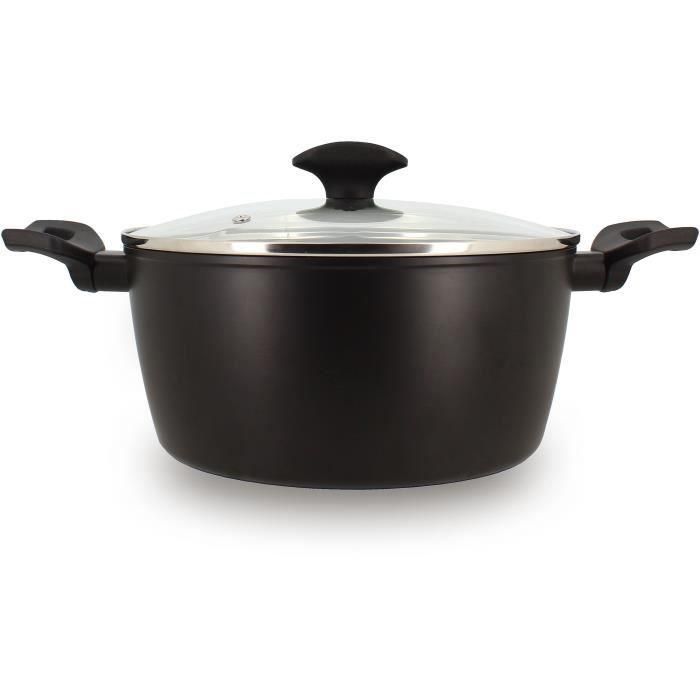 Horno holandés - MENASTYL - 6020647 - Aluminio forjado - 24 cm - Negro - Apto para todo tipo de fuegos, incluida inducción Horno holandés - MENASTYL - 6020647 - Aluminio forjado - 24 cm - Negro - Apto para todo tipo de fuegos, incluida inducción