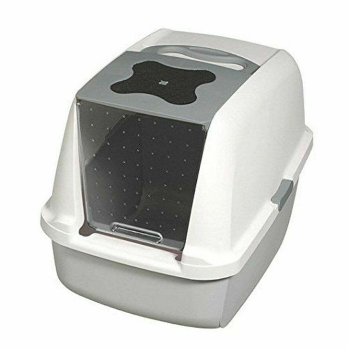 Catit Caja de Arena Cubierta para Gato, Tapa Grande Elevable, Color Gris, con Privacidad y Retención de Arena, Fácil Limpieza, 40x55x45 cm
