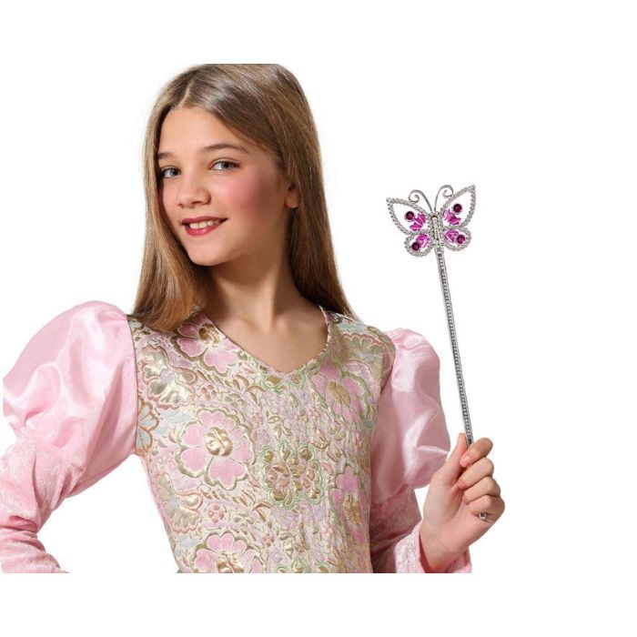 Varita Plateada Con Mariposa Y Pedrería Rosa Para Princesa Fantasía Accesorio Mágico para Disfraz de Hada y Princesa