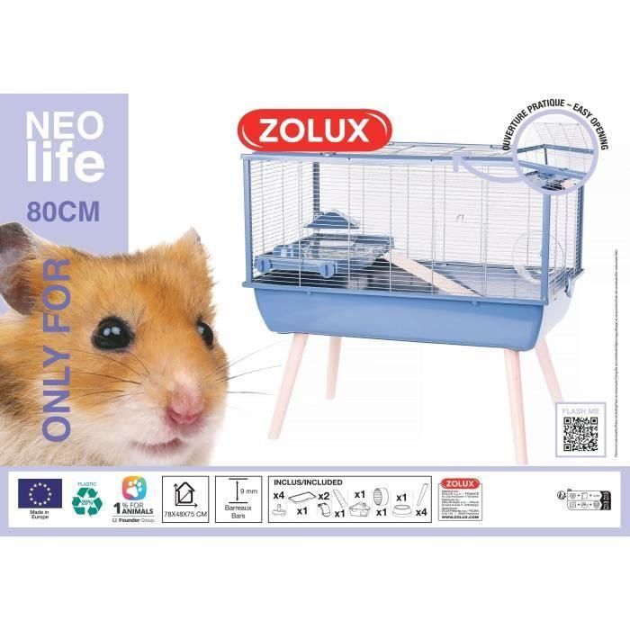 ZOLUX ZOL1694818548789 Jaula Elevada Néolife para Hámsteres 78 x 48 x 75 cm Azul 1 ZOLUX ZOL1694818548789 Jaula Elevada Néolife para Hámsteres 78 x 48 x 75 cm Azul 1