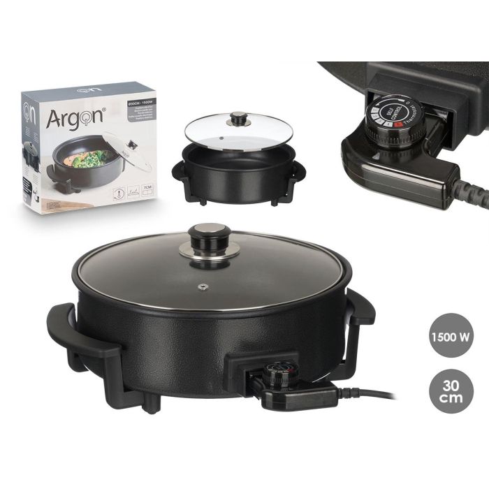 Paellera Eléctrica Argon 30 cm 1500W - Negro/Plata (6 Unidades) Paellera Eléctrica Argon 30 cm 1500W - Negro/Plata (6 Unidades)