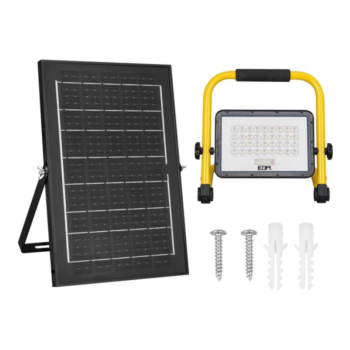 Edm Foco solar de trabajo + panel solar 50W, 4000 lm, luz fría 6400K, IP65, 36 LEDs, 3 modos, batería 5000mAh 5 Edm Foco solar de trabajo + panel solar 50W, 4000 lm, luz fría 6400K, IP65, 36 LEDs, 3 modos, batería 5000mAh 5
