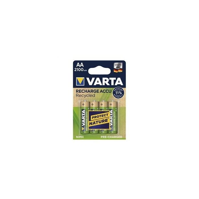 Varta 56816101404 Pilas Recargables Ni/MH HR06 AA 2100mAh Accu Recycled 4Uds, Baja Autodescarga, Lista para Usar