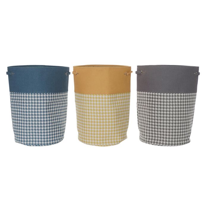 DKD Home Decor Cesta de Ropa de Poliéster Colección Básicos Pata de Gallo Colores Surtidos Gris, Amarillo y Azul 40x40x60 cm Pack 3 Unidades Lavado en Seco DKD Home Decor Cesta de Ropa de Poliéster Colección Básicos Pata de Gallo Colores Surtidos Gris, Amarillo y Azul 40x40x60 cm Pack 3 Unidades Lavado en Seco