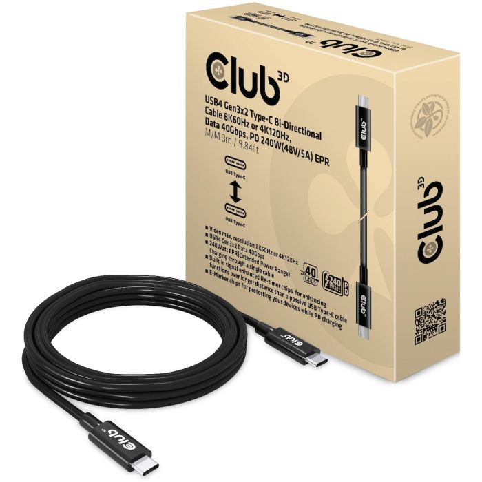 Club3D Cable USB 4 Tipo C PD 240W, 8K, 40Gbps, 3m 2 Club3D Cable USB 4 Tipo C PD 240W, 8K, 40Gbps, 3m 2