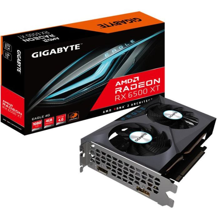 GIGABYTE EAGLE Radeon RX 6500 XT 4 GB GDDR6 PCI Express 4.0 con WINDFORCE 2X (2 Ventiladores), HDMI, DisplayPort GIGABYTE EAGLE Radeon RX 6500 XT 4 GB GDDR6 PCI Express 4.0 con WINDFORCE 2X (2 Ventiladores), HDMI, DisplayPort