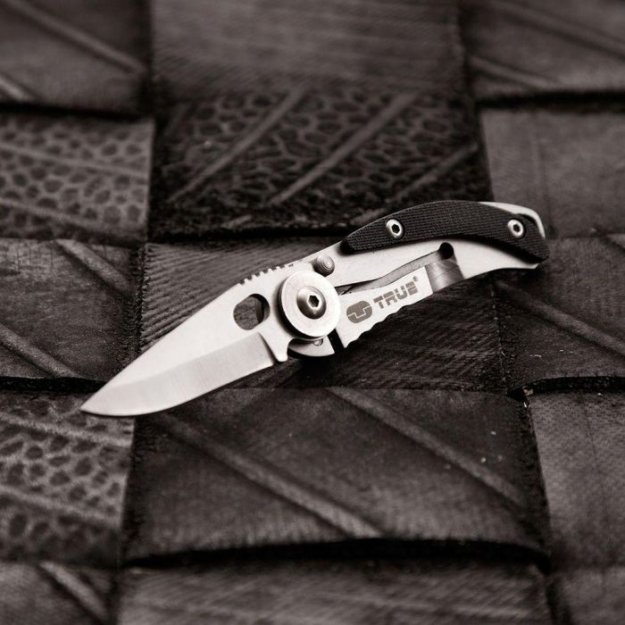 True Skeletonknife Navaja Pequeña Minimalista Plegable Diseño Plateado y Negro con Llavero 7