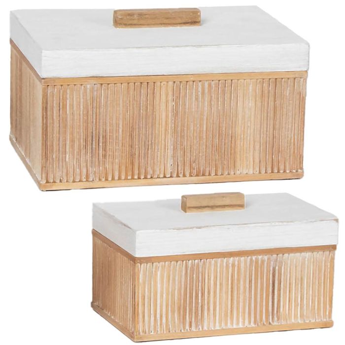 Juego de Cajas Decorativas Alexandra House Living Blanco Marrón Madera 2 Piezas 2