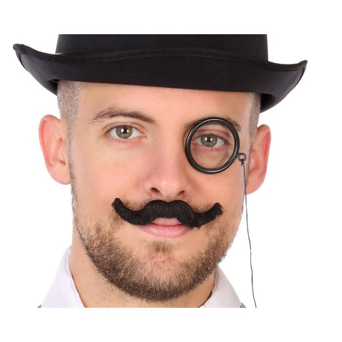 Monóculo Negro con Bigote Adhesivo para Caballero Victoriano, Accesorio de Época para Adultos