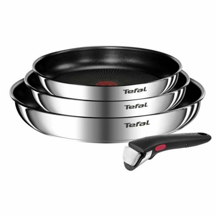 TEFAL INGENIO Juego de 4 piezas, Sartenes 22/24/28 cm + mango extraíble, Acero inoxidable, Recubrimiento antiadherente, Emotion L897S404