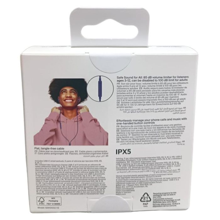 Belkin G3H0002HQBLV2 Auriculares USB-C Azules con Signature Sound, IPX5 y Limitador de Volumen para Niños 2