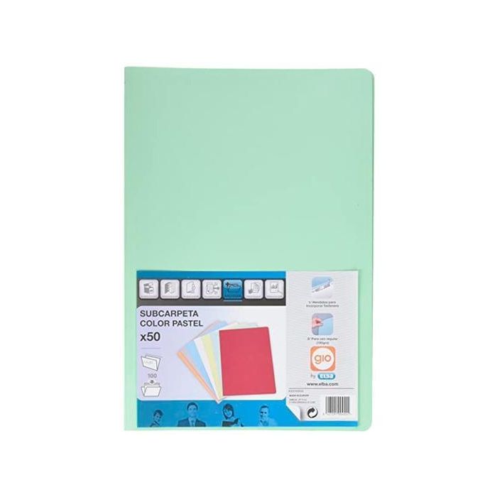 Gio Subcarpeta Simple Cartulina Folio 180 gr Verde Pastel -50U- Gio Subcarpeta Simple Cartulina Folio 180 gr Verde Pastel -50U-