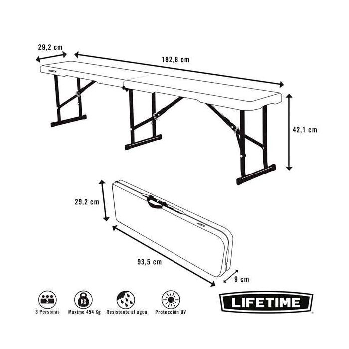 Banco Lifetime Blanco Plegable 183 x 42 x 29 cm 2