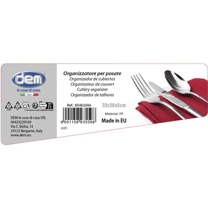 Inde Organizador De Cubiertos 5 Divisiones Blanco 25.9 cm x 4.7 cm x 33 cm (6 Unidades)