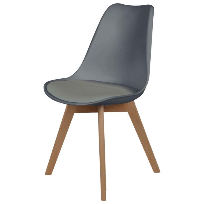 Home Deco Factory Silla Acolchada Gris COPENHAGUE - Diseño Escandinavo Beech Tulipa, Patas de Haya, Asiento Acolchado, 110 kg