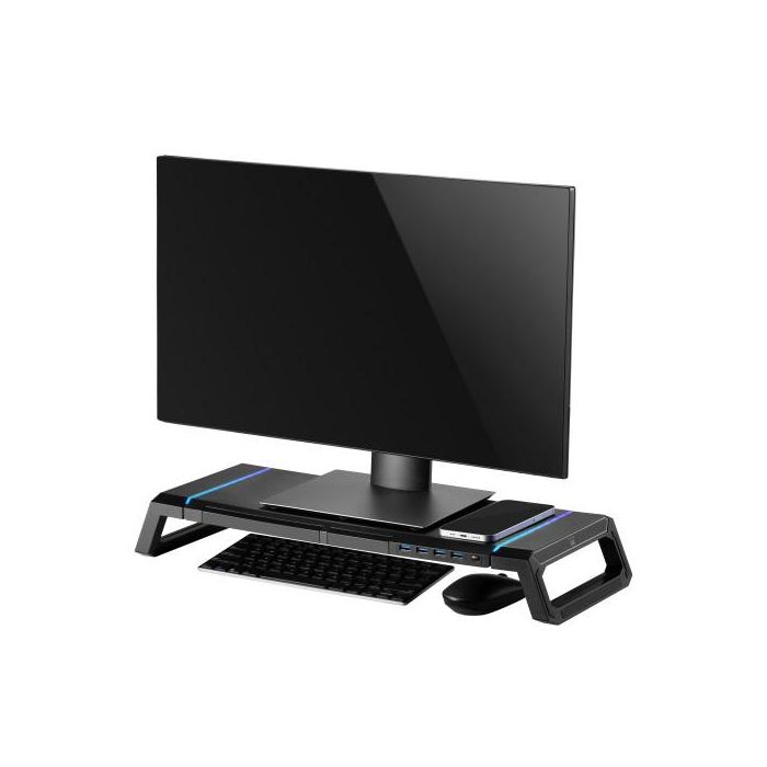 Ewent EW1268 Elevador Soporte Monitor RGB con Cajón de Almacenamiento, Soporte para Smartphone y 4 Puertos USB 3.0 2