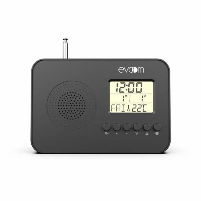 Evoom EVO3700527306148 Radio Reloj Despertador Inteligente LEKIO con Visualización de Fecha, Hora, Temperatura y Humedad - Negro