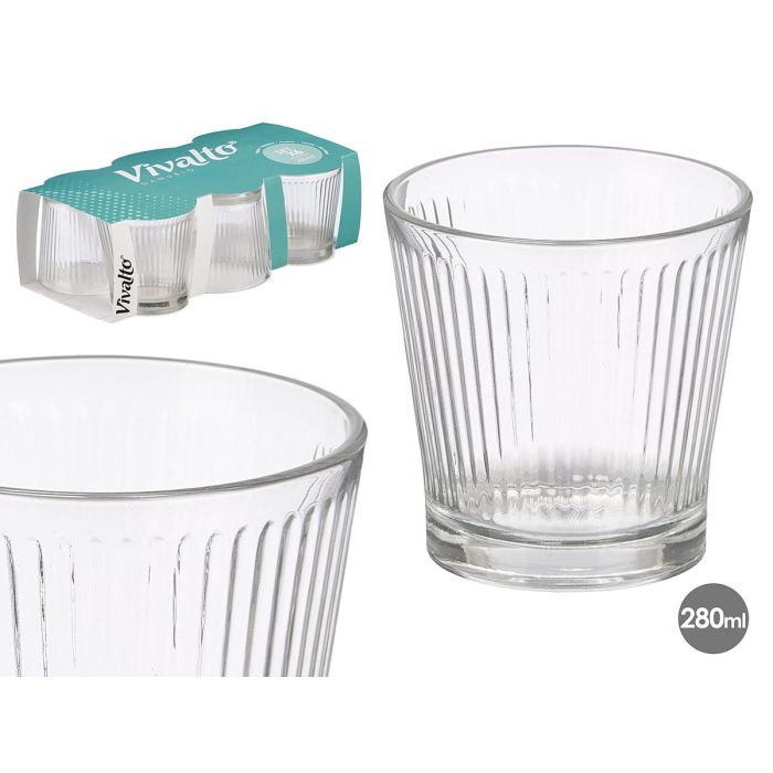 Vivalto Set 6 Vasos de Vidrio Raya Vertical 280 ml Transparente (Set de 8)