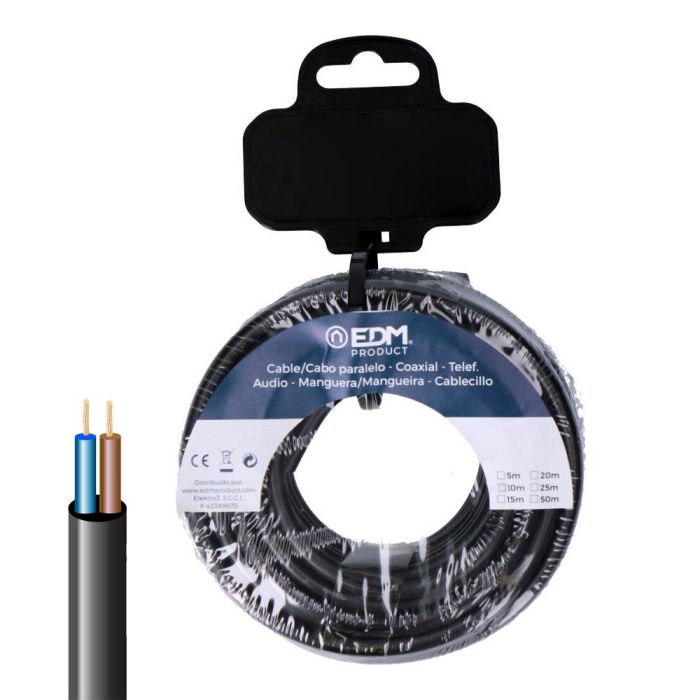 Edm Carrete manguera tubular H05VV-F 2 x 0,75 mm² negra, 5 m 0 Edm Carrete manguera tubular H05VV-F 2 x 0,75 mm² negra, 5 m 0