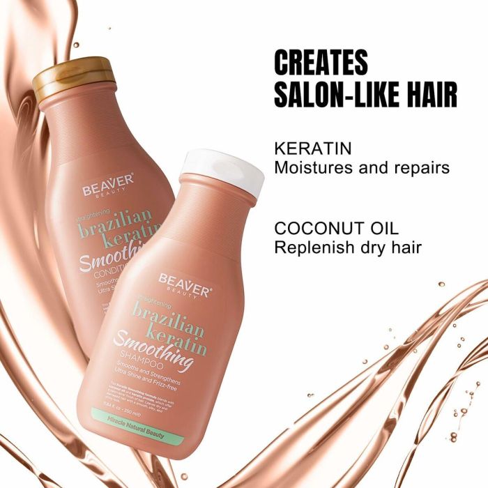 Beaver Brazilian Keratin champú alisante 350 ml para desenredar y aumentar el brillo con proteína de queratina 1 Beaver Brazilian Keratin champú alisante 350 ml para desenredar y aumentar el brillo con proteína de queratina 1