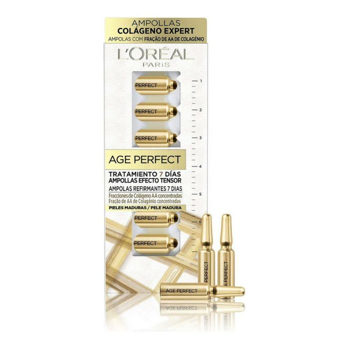 L'Oréal Paris AGE PERFECT Tratamiento Facial Reafirmante Ampollas Efecto Tensor con Colágeno AA para 7 Días, 7 Unidades Monodosis