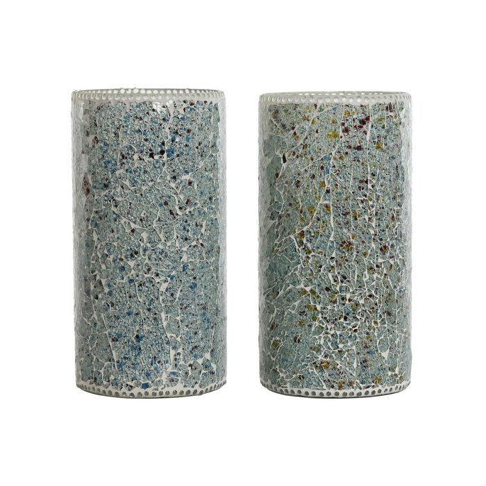 DKD Home Decor Lámpara de Sobremesa Indio Craquelado de Cristal Verde Menta Azul Celeste 15x30x15 cm Pack de 2 E14 25W