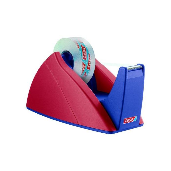 Tesa Portarrollos Easy Cut Rojo/Azul para Rollos de 33m - Desenrollado Limpio, Recargable, Estable