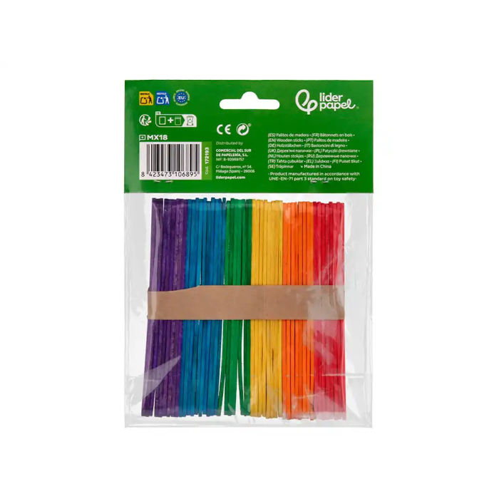 Liderpapel Palitos de Madera para Manualidades Colores Surtidos 11,4x1 cm Bolsa 50 Unidades 2