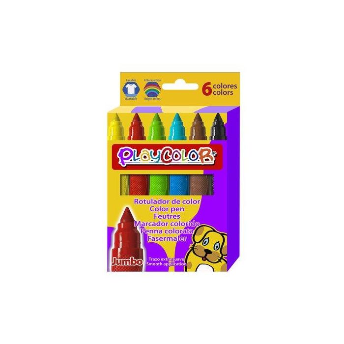 Playcolor Rotulador Maxi Jumbo Basic 6 unidades colores surtidos punta gruesa lavable con agua