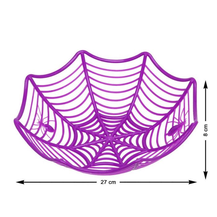 Cuenco Halloween Morado 27x8 cm - Diseño Telaraña y Arañas para Dulces y Decoración Fiesta Temática