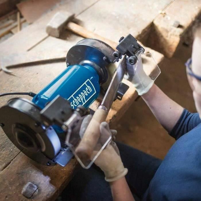 Scheppach Amoladora SM150L Ø 150 mm, 400 W con Muelas y Cepillo de Alambre para un Acabado Preciso 1