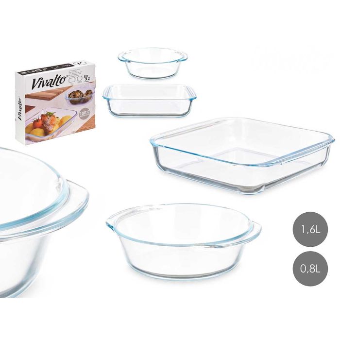 Set 2 Bandejas Borosilicato 800 1800Ml Vivalto 25X6CM (6 Unidades) Set 2 Bandejas Borosilicato 800 1800Ml Vivalto 25X6CM (6 Unidades)